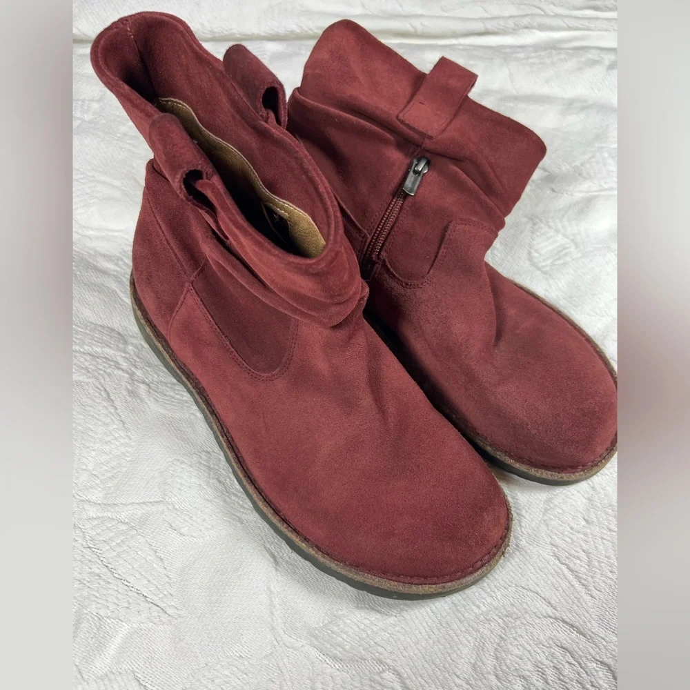 Birkenstock Luton Port Wine Suede Ankle Boots Burgundy Red Side Zip